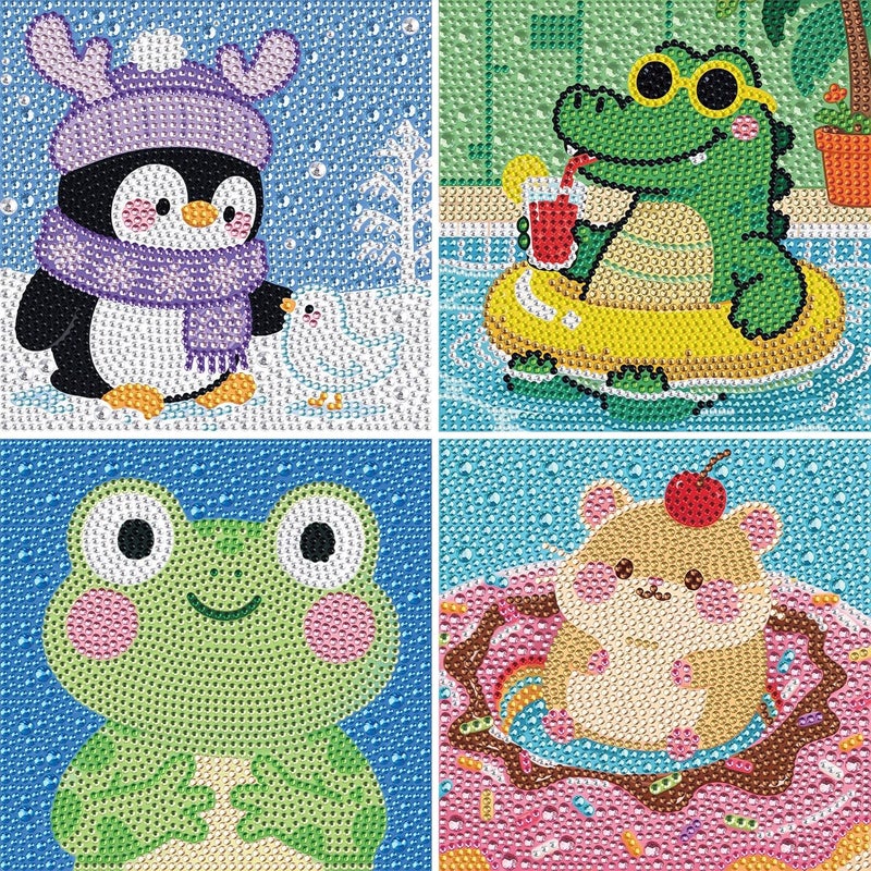 UiSdfuy Diamond Art Kits for Kids, Arts & Crafts Ages 8-12,Diamond Art for Boys Girls,Gem Art 4 Pack Diamond Painting 6"x 6" (Penguin Crocodile Frog) - Image 1